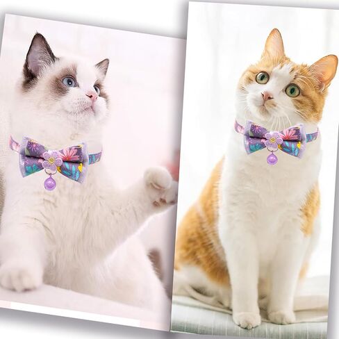 Cat Collars,HYQHYX Floral Bow Collar with Bell, Removable Cat Collar with Tie, Cute cat Collar for Cats and Puppies in Kuwait