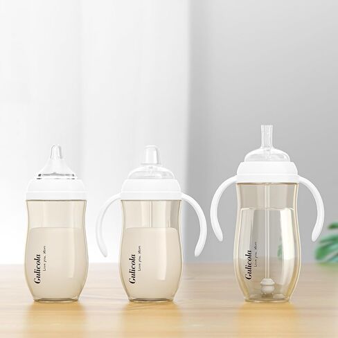 Gulicola Baby Bottle with Straw, Weighted Straw Sippy Cup with Handle, BPA Free PPSU, 6 Months Plus, 9 oz - Clear in Saudi Arabia