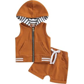 Hnyenmcko Infant Baby Boys Summer Clothes Hoodie Sleeveless Tank Tops Solid Color Drawstring Shorts Set Toddler 2pcs Outfits