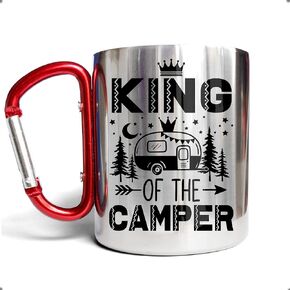 Marsrut Stainless Steel Mug with Carabiner Handle - Funny Camping Saying, King Of The Camper - Portable and Durable Travel Mug for Outdoor Adventures - 10 oz in Kuwait