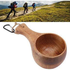 Wooden Cup,Nordic Style Wooden Mug,Handmade Camping Hiking Drinking Cup Portable for Coffee, Tea and Milk in Kuwait