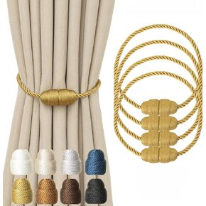 Magnetic Curtain Tiebacks Rope Curtain Tie Backs for Curtains 2 Pack Curtain Holders for Drapes Decorative Window Curtain Holdbacks, Beige