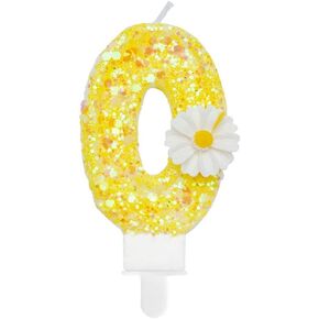 Birthday Candle 0, Yellow Flower Number 0 Candle for Cake Theme Party Supplies