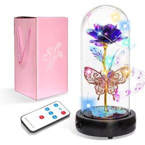 هدايا وردة عيد الأم للأم، وردة زجاجية جالاكسي مع ديكور فراشة صندوق الموسيقى، زهرة ملونة تضيء إلى الأبد، وردة الجمال والوحش في قبة زجاجية، هدية رومانسية لعيد الحب وعيد الميلاد in Kuwait