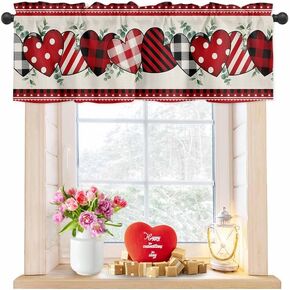 Valentine Valance for Windows Red Love Heart Curtains Valances Eucalyptus Leaves Rod Pocket Valance Window Treatments Short Curtains for Kitchen Living Room Bedroom Holiday Decor 1 Panel 42x18 in Saudi Arabia