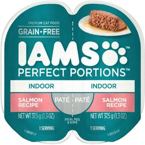 Iams Perfect Portions Grain Free Indoor Pate`Salmon Recipe (NET WT 1.3 OZ) Each Serving,1.3 Ounce (Pack of 8) in Kuwait