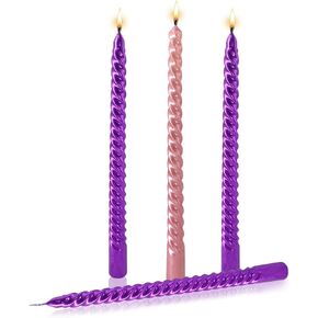 Taper Candles Set of 4,Glossy Metal-Look Long 10 inch Candle Sticks,Ture Dripless Taper Candles,9 hrs Clean Burning Candlesticks, Green Christmas Candles Pack
