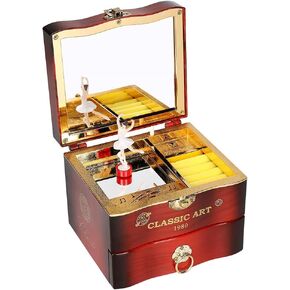 صندوق مجوهرات موسيقي، صندوق مجوهرات موسيقي للفتيات على شكل راقصة الباليه، علبة موسيقى بيضاء للأطفال مع درج وهدية لحن بحيرة البجع لصديقته في عيد ميلاد عيد الميلاد وعيد الحب (بني) in Kuwait