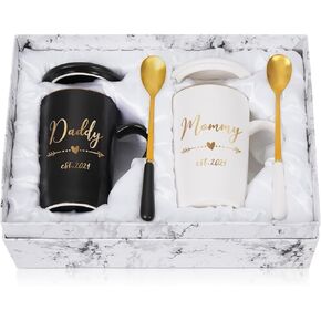 هدايا Maustic للآباء الجدد، هدايا الآباء الجدد للأزواج، مؤسسة الأم والأب 2024 هدايا، هدايا الأم والأب للآباء الجدد، هدايا إعلان الحمل، مجموعة أكواب الأم والأب 14 أونصة مع صندوق هدايا in Kuwait