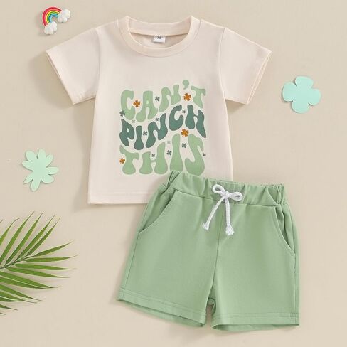 طقم ملابس للأطفال الصغار من Twopumpkin St Patricks Day للأطفال الصغار بأكمام قصيرة وقميص وسروال قصير in Kuwait