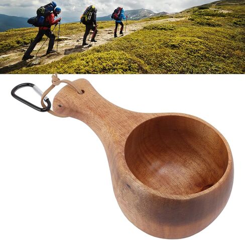 Wooden Cup,Nordic Style Wooden Mug,Handmade Camping Hiking Drinking Cup Portable for Coffee, Tea and Milk in Kuwait