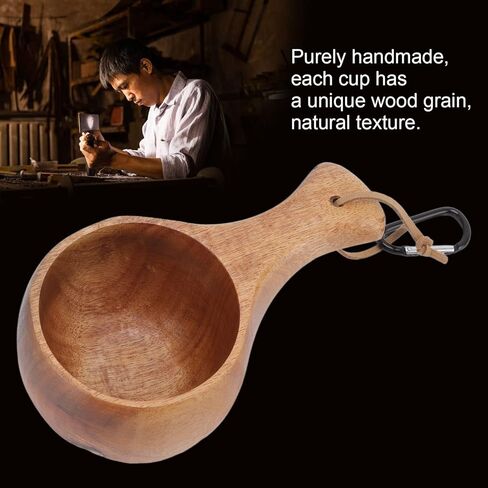 Wooden Cup,Nordic Style Wooden Mug,Handmade Camping Hiking Drinking Cup Portable for Coffee, Tea and Milk in Kuwait