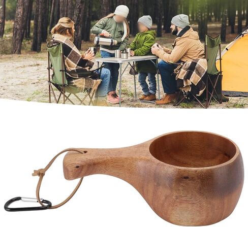 Wooden Cup,Nordic Style Wooden Mug,Handmade Camping Hiking Drinking Cup Portable for Coffee, Tea and Milk in Kuwait
