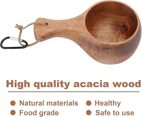 Wooden Cup,Nordic Style Wooden Mug,Handmade Camping Hiking Drinking Cup Portable for Coffee, Tea and Milk in Kuwait