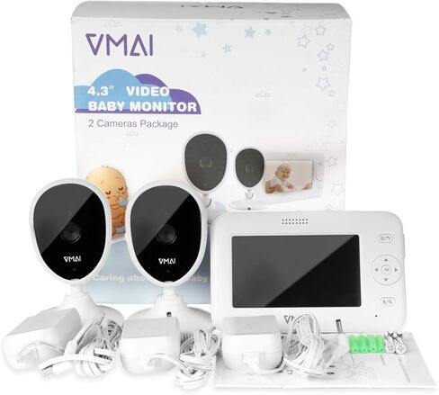 جهاز مراقبة الطفل، جهاز مراقبة الطفل بالفيديو مقاس 4.3 بوصة مع كاميرتين، رؤية ليلية، مراقبة درجة الحرارة، 5 تهويدات، محادثة ثنائية الاتجاه، وضع VOX، منبه لوقت التغذية، يدعم ما يصل إلى 4 كاميرات، ناقل حركة ثابت بطول 1000 قدم in Kuwait