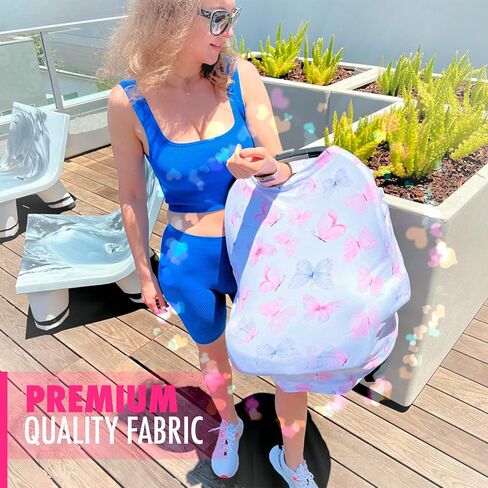 K&Di Baby Car Seat Cover Breathable, Washable & Stretchy | Shopping Cart, Stroller Cover & Blocks Sunlight | Nursing Cover Breastfeeding Scarf | Canopy Covers | Infant Baby Gift (Butterfly Design) in Saudi Arabia