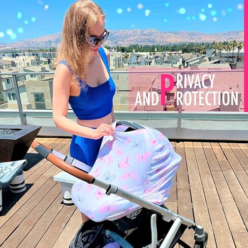 K&Di Baby Car Seat Cover Breathable, Washable & Stretchy | Shopping Cart, Stroller Cover & Blocks Sunlight | Nursing Cover Breastfeeding Scarf | Canopy Covers | Infant Baby Gift (Butterfly Design) in Saudi Arabia