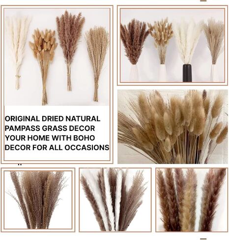 Natural Dried Pampas Grass Decor [85 Pcs Set] Pompas Flowers Bouquet and Dry Pampass Grass for Home Decorations, Autumn Floral Boho Decor, Phragmites Wedding Decoration Arrangements in Saudi Arabia