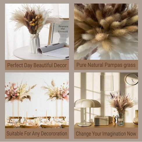 Natural Dried Pampas Grass Decor [85 Pcs Set] Pompas Flowers Bouquet and Dry Pampass Grass for Home Decorations, Autumn Floral Boho Decor, Phragmites Wedding Decoration Arrangements in Saudi Arabia