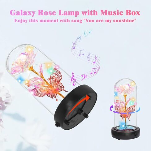 هدايا وردة عيد الأم للأم، وردة زجاجية جالاكسي مع ديكور فراشة صندوق الموسيقى، زهرة ملونة تضيء إلى الأبد، وردة الجمال والوحش في قبة زجاجية، هدية رومانسية لعيد الحب وعيد الميلاد in Kuwait