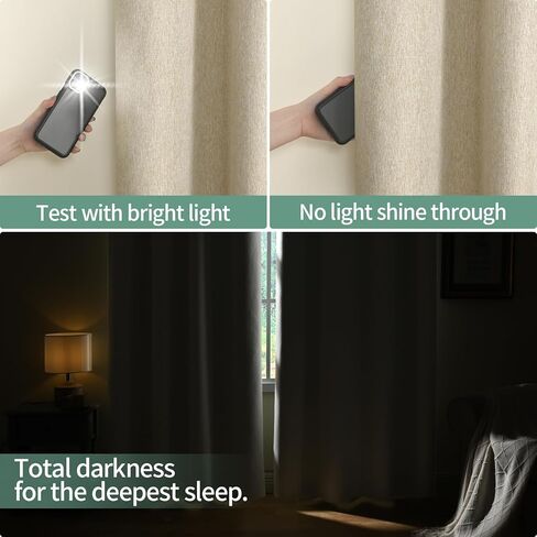 ستائر تعتيم كتان من كويماس لغرفة النوم بطول 63 بوصة لوحتين، ستائر معزولة حراريًا بنسبة 100% لمنع الضوء لتغميق الغرفة، ستائر نافذة بحلقات معدنية عازلة للصوت (52 × 63 بوصة، أبيض عاجي) in Kuwait