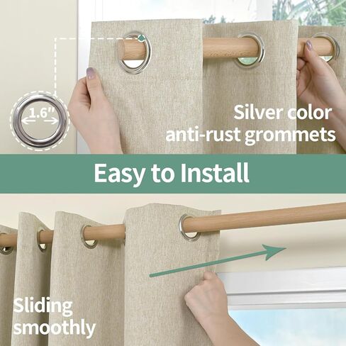ستائر تعتيم كتان من كويماس لغرفة النوم بطول 63 بوصة لوحتين، ستائر معزولة حراريًا بنسبة 100% لمنع الضوء لتغميق الغرفة، ستائر نافذة بحلقات معدنية عازلة للصوت (52 × 63 بوصة، أبيض عاجي) in Kuwait
