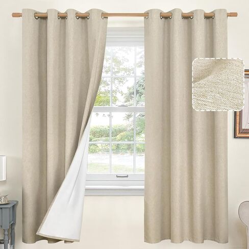 ستائر تعتيم كتان من كويماس لغرفة النوم بطول 63 بوصة لوحتين، ستائر معزولة حراريًا بنسبة 100% لمنع الضوء لتغميق الغرفة، ستائر نافذة بحلقات معدنية عازلة للصوت (52 × 63 بوصة، أبيض عاجي) in Kuwait