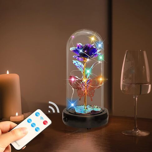 هدايا وردة عيد الأم للأم، وردة زجاجية جالاكسي مع ديكور فراشة صندوق الموسيقى، زهرة ملونة تضيء إلى الأبد، وردة الجمال والوحش في قبة زجاجية، هدية رومانسية لعيد الحب وعيد الميلاد in Kuwait