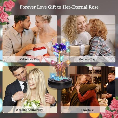 هدايا وردة عيد الأم للأم، وردة زجاجية جالاكسي مع ديكور فراشة صندوق الموسيقى، زهرة ملونة تضيء إلى الأبد، وردة الجمال والوحش في قبة زجاجية، هدية رومانسية لعيد الحب وعيد الميلاد in Kuwait