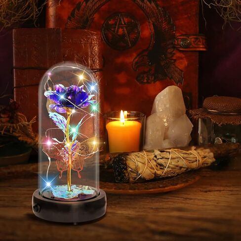 هدايا وردة عيد الأم للأم، وردة زجاجية جالاكسي مع ديكور فراشة صندوق الموسيقى، زهرة ملونة تضيء إلى الأبد، وردة الجمال والوحش في قبة زجاجية، هدية رومانسية لعيد الحب وعيد الميلاد in Kuwait