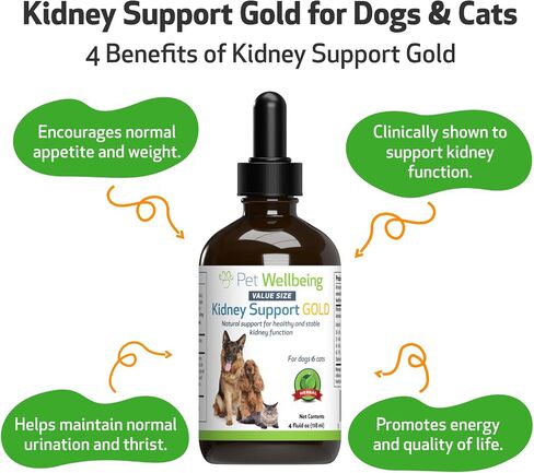 Pet Wellbeing Kidney Support Gold for Dogs & Cats - Vet-Formulated - Supports Healthy Kidney Function - Natural Herbal Supplement 4 oz (118 ml) in Kuwait