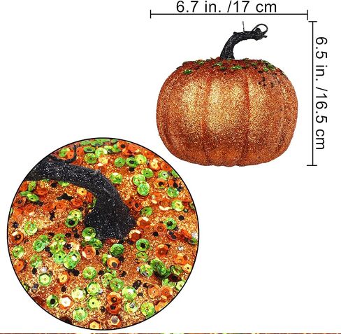 Winlyn Set of 4 Assorted Glittered and Sequined Artificial Halloween Pumpkins Decorative Pumpkins Foam Pumpkins in Orange Green Purple Black for Chic Glam Fall Halloween Table Centerpiece Decor in Saudi Arabia