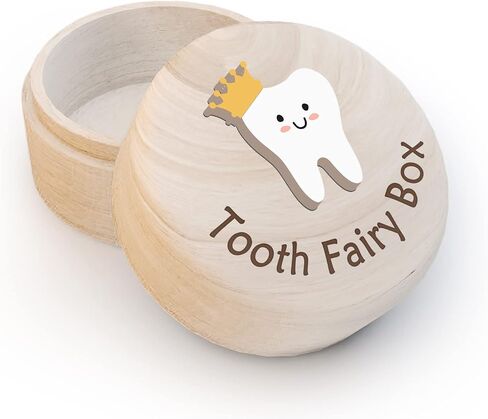 Azbuk Crown Tooth Box for Kids, Tooth Fairy Wooden Box and 3D Tooth, Stores Lost Teeth for Boys and Girls Easy to Carry, Dropped Tooth Keepsake Storage Box to Place Under Pillow, Teeth Container Box in Saudi Arabia