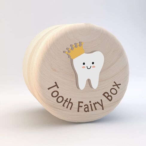 Azbuk Crown Tooth Box for Kids, Tooth Fairy Wooden Box and 3D Tooth, Stores Lost Teeth for Boys and Girls Easy to Carry, Dropped Tooth Keepsake Storage Box to Place Under Pillow, Teeth Container Box in Saudi Arabia