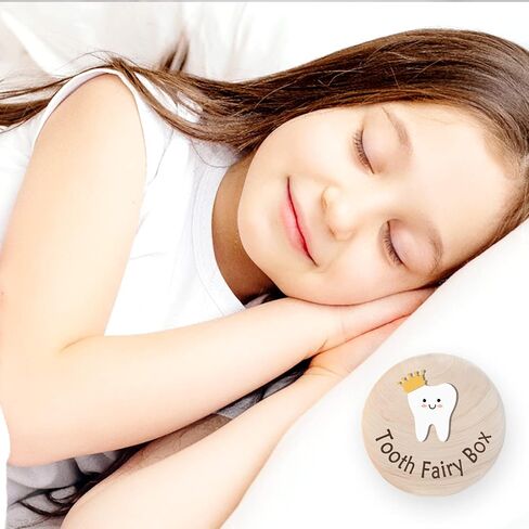 Azbuk Crown Tooth Box for Kids, Tooth Fairy Wooden Box and 3D Tooth, Stores Lost Teeth for Boys and Girls Easy to Carry, Dropped Tooth Keepsake Storage Box to Place Under Pillow, Teeth Container Box in Saudi Arabia