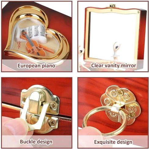 صندوق مجوهرات موسيقي، صندوق مجوهرات موسيقي للفتيات على شكل راقصة الباليه، علبة موسيقى بيضاء للأطفال مع درج وهدية لحن بحيرة البجع لصديقته في عيد ميلاد عيد الميلاد وعيد الحب (بني) in Kuwait