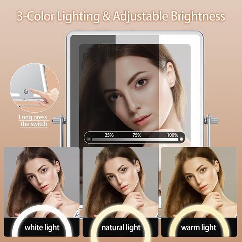 FASCINATE Rechargeable Wall Mounted Makeup Mirror, Bathroom Mirror Rectangle 8.7 Inch Double Sided 1X 10X Magnifying, 3 Color Setting, Extended Arm 360° Swivel Foldable in Kuwait