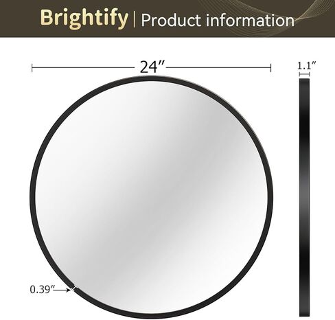 Brightify مرآة مستديرة سوداء مقاس 24 بوصة، مرآة حمام سوداء مستديرة للجدار، مرآة سوداء بإطار معدني للزينة، مرآة سوداء دائرية مثبتة على الحائط لديكور جدار الحمام in Kuwait