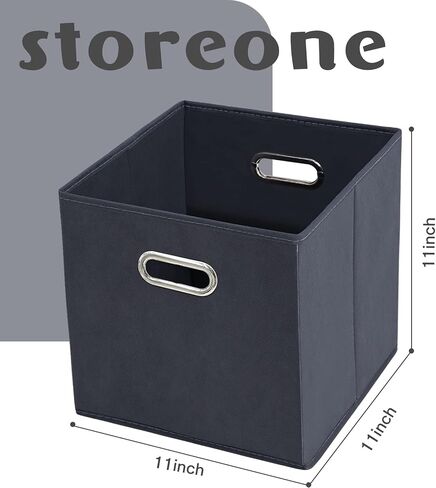 صناديق تخزين قماشية من STOREONE، حاويات سلال مكعبات - (11X11X11 بوصة) مع مقابض مزدوجة لخزانة الرف، ومنزل الحضانة، ومنظمات غرفة النوم، مجموعة قابلة للطي من 3 (أزرق داكن) in Kuwait