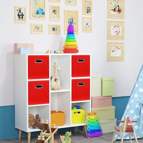 صناديق تخزين قماشية من STOREONE، حاويات سلال مكعبات - (11X11X11 بوصة) مع مقابض مزدوجة لخزانة الرف، ومنزل الحضانة، ومنظمات غرفة النوم، مجموعة قابلة للطي من 3 (أزرق داكن) in Kuwait