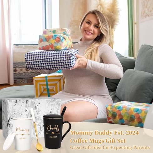 هدايا Maustic للآباء الجدد، هدايا الآباء الجدد للأزواج، مؤسسة الأم والأب 2024 هدايا، هدايا الأم والأب للآباء الجدد، هدايا إعلان الحمل، مجموعة أكواب الأم والأب 14 أونصة مع صندوق هدايا in Kuwait