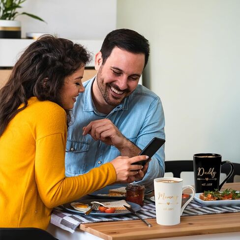 هدايا Maustic للآباء الجدد، هدايا الآباء الجدد للأزواج، مؤسسة الأم والأب 2024 هدايا، هدايا الأم والأب للآباء الجدد، هدايا إعلان الحمل، مجموعة أكواب الأم والأب 14 أونصة مع صندوق هدايا in Kuwait