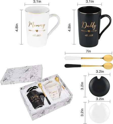 هدايا Maustic للآباء الجدد، هدايا الآباء الجدد للأزواج، مؤسسة الأم والأب 2024 هدايا، هدايا الأم والأب للآباء الجدد، هدايا إعلان الحمل، مجموعة أكواب الأم والأب 14 أونصة مع صندوق هدايا in Kuwait