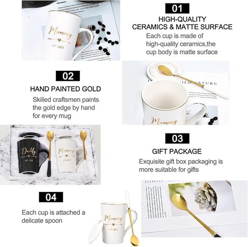 هدايا Maustic للآباء الجدد، هدايا الآباء الجدد للأزواج، مؤسسة الأم والأب 2024 هدايا، هدايا الأم والأب للآباء الجدد، هدايا إعلان الحمل، مجموعة أكواب الأم والأب 14 أونصة مع صندوق هدايا in Kuwait