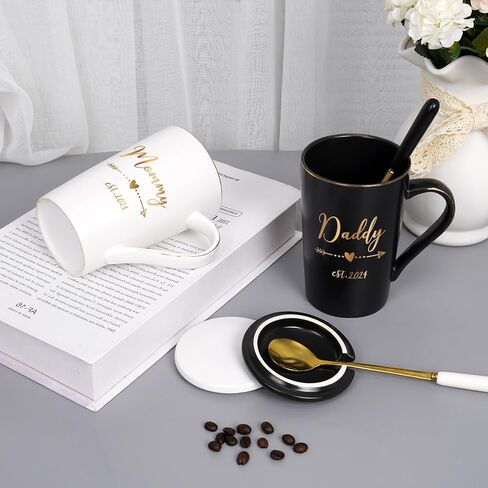 هدايا Maustic للآباء الجدد، هدايا الآباء الجدد للأزواج، مؤسسة الأم والأب 2024 هدايا، هدايا الأم والأب للآباء الجدد، هدايا إعلان الحمل، مجموعة أكواب الأم والأب 14 أونصة مع صندوق هدايا in Kuwait