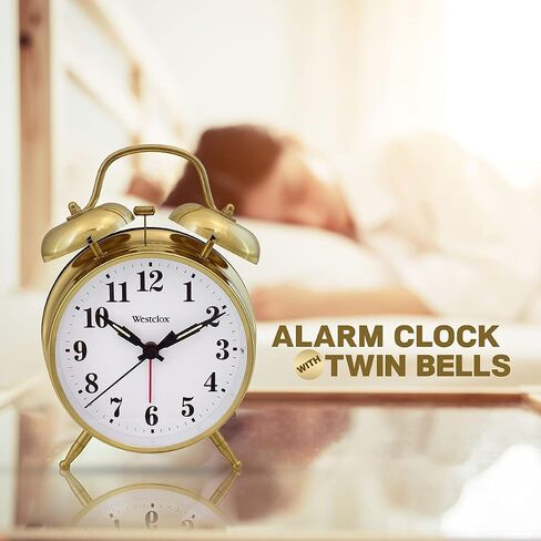 Westclox Big Ben Gold Twin Bell Alarm Clock | Loud Alarm Clock for Heavy Sleepers | Battery Operated Analog Clock with Backlight for Bedside Table, Kids Room, Desk | Aesthetic Room Décor in Kuwait