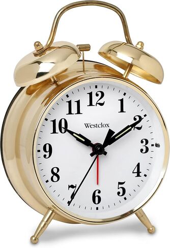Westclox Big Ben Gold Twin Bell Alarm Clock | Loud Alarm Clock for Heavy Sleepers | Battery Operated Analog Clock with Backlight for Bedside Table, Kids Room, Desk | Aesthetic Room Décor in Kuwait