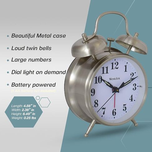 Westclox Big Ben Gold Twin Bell Alarm Clock | Loud Alarm Clock for Heavy Sleepers | Battery Operated Analog Clock with Backlight for Bedside Table, Kids Room, Desk | Aesthetic Room Décor in Kuwait