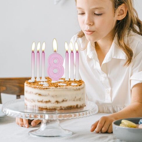ZHIHUI 7pcs عدد شموع عيد الميلاد، الوردي رقم 7 كعكة توبر، شموع عيد الميلاد السابع، عدد وردي ولطيف لامعة شموع كعكة عيد ميلاد سعيد لحفلات أعياد الميلاد والاحتفال بالذكرى السنوية للزفاف in Kuwait