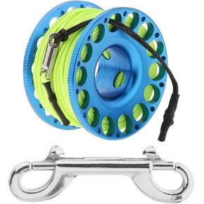 YUNNLEZT 98FT Finger Reel Scuba Diving, Aluminum Lightweight Scuba Finger Spool Reel with Double-Ended Bolt Snap Clip for Snorkeling Scuba Diving